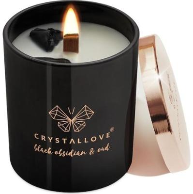 Crystallove Świeca sojowa z czarnym obsydianem i oud Świeczki 1 ct