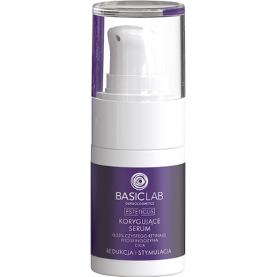 BasicLab BASICLAB DERMOCOSMETICS ESTETICUS KORYGUJĄCE SERUM 0,05% CZYSTEGO RETINALU, FITOSFINGOZYNA, CICA REDUKCJA I STYMULACJA 15 ML Serum przeciwzma