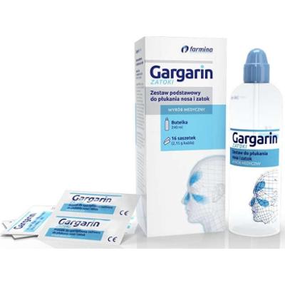 Gargarin zestaw podstawowy do płukania nosa i zatok butelka + saszetki x 16 sztuk