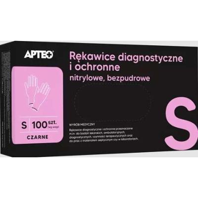 Rękawice diagnostyczne i ochronne nitrylowe bezpudrowe czarne S APTEO x 100 sztuk