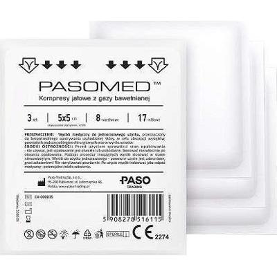 PASOMED Kompresy jałowe 5x5 17-nitkowe 8-warstwowe x 3 sztuki