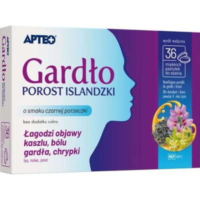 Gardło Porost Islandzki Apteo o smaku czarnej porzeczki x 36 pastylek do ssania