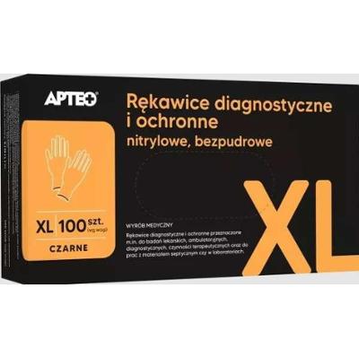 Rękawice diagnostyczne i ochronne nitrylowe bezpudrowe czarne XL APTEO x 100 sztuk