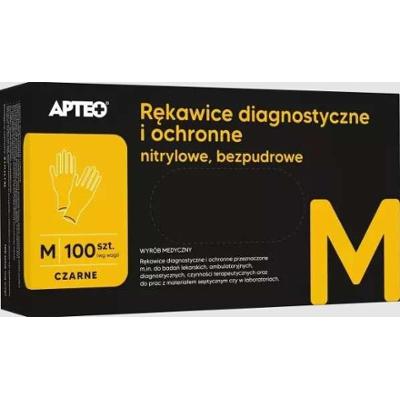 Rękawice diagnostyczne i ochronne nitrylowe bezpudrowe czarne M APTEO x 100 sztuk