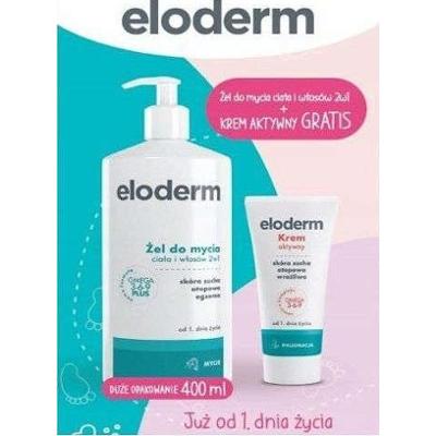 ELODERM Żel do mycia ciała i włosów 2w1 400ml + Krem aktywny 75ml GRATIS