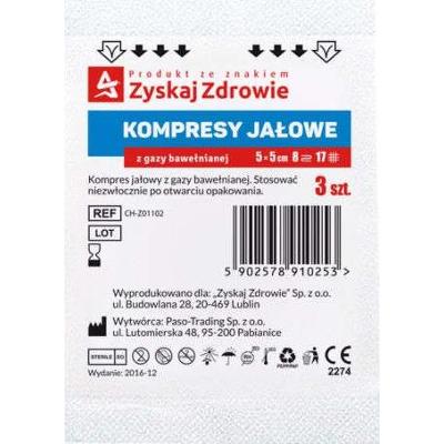 Kompresy gazowe wyjałowione 5 x 5cm 8-warstwowe x 3 sztuki