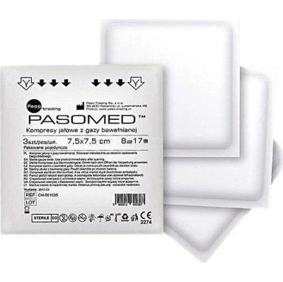 PASOMED Kompresy jałowe 7,5x7,5cm 17-nitkowe 8-warstwowe x 3 sztuki