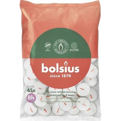 Bolsius podgrzewacze bezzapachowe białe 8 godzinne worek foliowy 45 sztuk