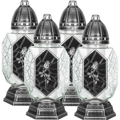 Bispol 4073 Róża na czarnym tle znicz szklany 4 sztuki