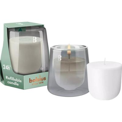Bolsius CleanLight CYPRYS i AMBER szary świecznik z wymienną wkładką zapachową
