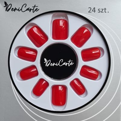DeniCarte Square - krótkie gotowe tipsy do stylizacji paznokci, różne kolory Red Classic | Klasyczna czerwień