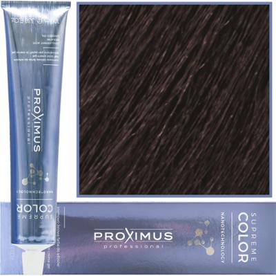 Proximus Supreme Color Nanotechnology – profesjonalna farba do włosów z kwasem hialuronowym, 100ml 4,1 | Popielaty Brąz