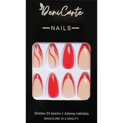 Deni Carte Tipsy French - sztuczne paznokcie w stylu francuskim, różne wzory Red French Swirl | Czerwone Zawijasy