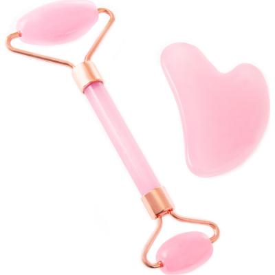 Kamień Gua sha różowy roller - zestaw do masażu twarzy