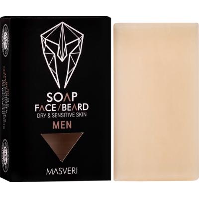 Masveri Soap Face Beard Dry & Sensitive Skin - nawilżające mydło do twarzy i zarostu, 100g