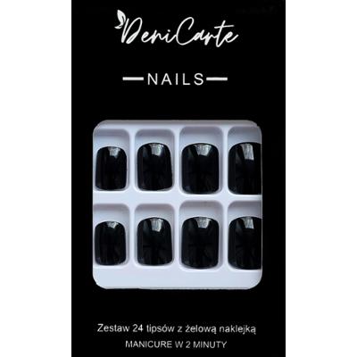 DeniCarte Tipsy Square - zestaw sztucznych paznokci, różne kolory Black | Czarny