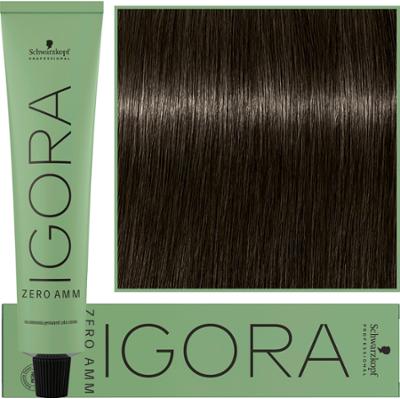 Schwarzkopf Professional Igora Zero Amm - profesjonalna farba do włosów bez amoniaku, 60ml 4-13  |  Średni Brąz Cendré Matowy