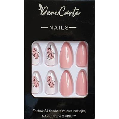 DeniCarte Tipsy - sztuczne paznokcie, zestaw 24 sztuk, różne wzory Pink White | Różowo-Biały