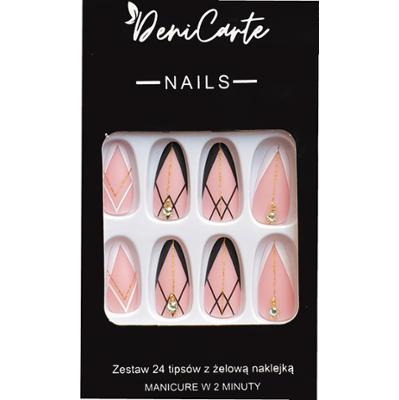 DeniCarte Tipsy - sztuczne paznokcie, zestaw 24 sztuk, różne wzory Geometric French | Geometryczny French
