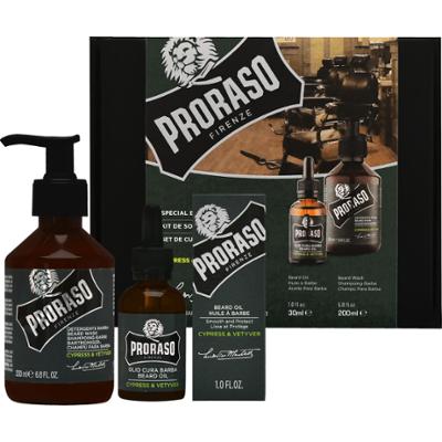 Proraso Cypress & Vetyver Duo Pack – szampon i olejek do brody, 200ml+30ml