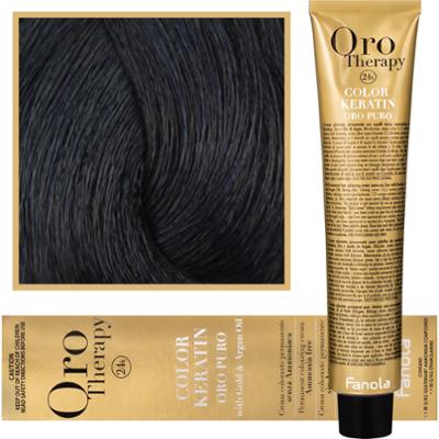 Fanola Oro Therapy - farba do włosów bez amoniaku, pełna paleta kolorów 1,10 | Niebiesko Czarny