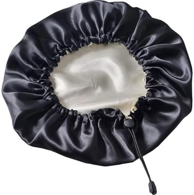 DeniCarte Satynowy czepek do włosów ze ściągaczem, czarny
