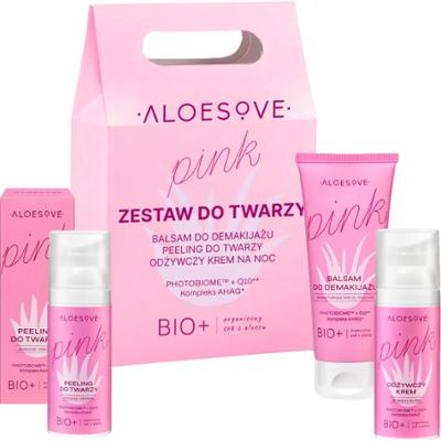Aloesove Pink zestaw do twarzy - balsam do demakijażu 75ml + peeling 50ml + krem na noc 50ml