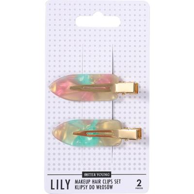Sister Young Lily - klipsy do włosów do makijażu, różne kolory, 2szt Pink Green | Różowo-Zielony