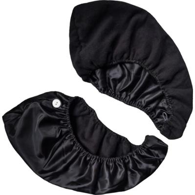 DeniCarte Dwuwarstwowy turban do włosów, czepek satynowy, czarny