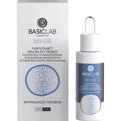 Nawilżający emu-żel do twarzy z 6% ektoiną i komórkami macierzystymi ze śnieżnego lotosu - BasicLab - 30 ml