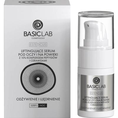 Liftingujące serum pod oczy i na powieki z 10% kompleksem peptydów i ceramidami - BasicLab - 15 ml