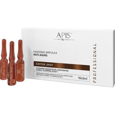 Kawowa ampułka anti-aging z kwasem kawowym 5% i ekstraktem z maku Plumping effect - Apis Coffee Shot - 10 x 3,5 ml