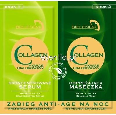 Bielenda Collagen + Kwas Hialuronowy Zabieg ANTI-AGE na noc: Skoncentrowane serum + Odprężająca maseczka 2 x 5 ml