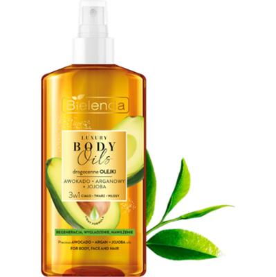 Bielenda  Drogocenne olejki: AWOKADO + ARGANOWY + JOJOBA, 3w1 ciało, twarz i włosy
