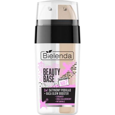 Bielenda Satynowy podkład + baza glow booster 2w1, odcień 2 ciemny