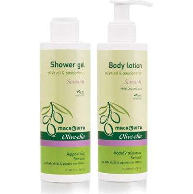Zestaw MACROVITA Olive.elia Sensual z bio-oliwą i passiflorą: naturalne mleczko do ciała 200ml + żel pod prysznic 200ml