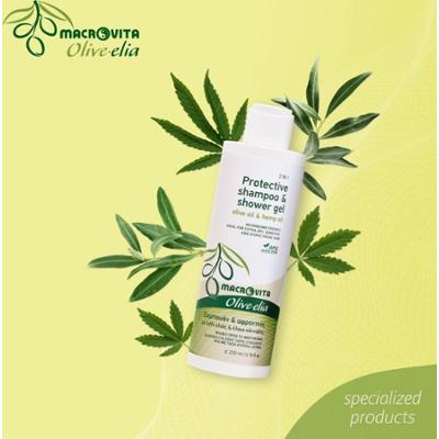 MACROVITA Olive.elia przyjazny dla mikrobiomu ochronny szampon i żel pod prysznic z bio-oliwą i olejem konopnym 200ml