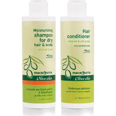Zestaw MACROVITA Olive.elia dla nawilżenia włosów: szampon nawilżający 200ml + odżywka 200ml
