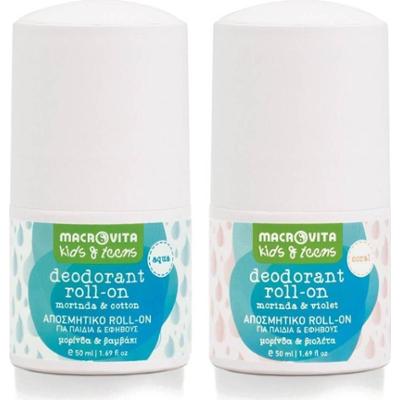 Zestaw MACROVITA Kids & Teens naturalne dezodoranty roll-on: Coral dla dziewczynek 50ml + Aqua dla chłopców 50ml
