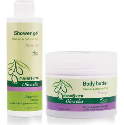 Zestaw MACROVITA Olive.elia Sensual z bio-oliwą i passiflorą: naturalne masło do ciała 200ml + żel pod prysznic 200ml