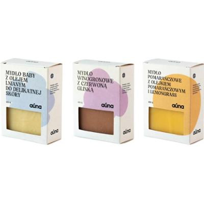 Zestaw naturalnych mydeł dla całej rodziny: mydło baby, mydło czerwone wino, mydło pomarańczowe