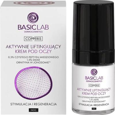 BasicLab Aktywnie Liftingujący krem pod oczy na noc 0,3% czystego peptydu miedziowego, Stymulacja i Regeneracja, 18 ml