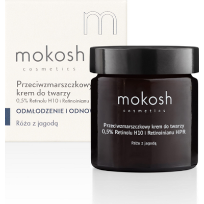 Mokosh Przeciwzmarszczkowy krem do twarzy 0,5% Retinolu H10 i Retinoinianu HPR (Kompleks) Róża z jagodą