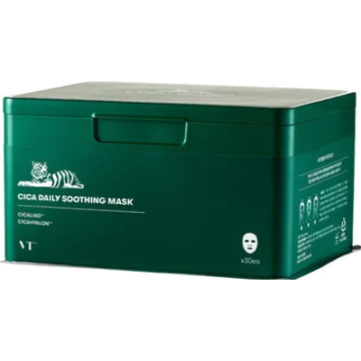VT Cosmetics Cica Daily Soothing Mask 30 pcs | Zestaw kojących maseczek do twarzy idealnych do cery suchej, wrażliwej, podrażnionej