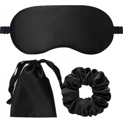 YEYE Made in Nature Satynowy komplet z gumką BLACK | Satynowy komplet do spania opaska, gumka i woreczek