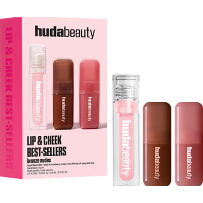 HUDA BEAUTY Bronze Nudes Lip And Cheek Best Sellers | Perfekcyjny zestaw do makijażu