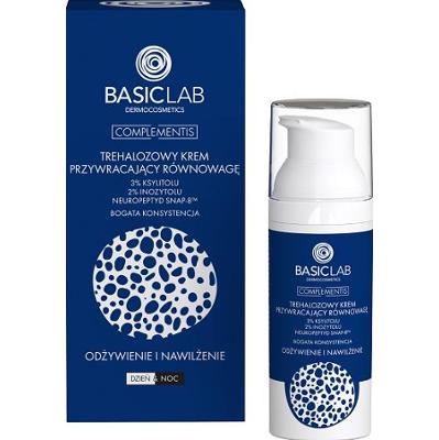 BASICLAB - Trehalozowy Krem Przywracający Równowagę 3%Ksylitolu, 2%Inozytolu, Neuropeptyd Snap-8™ O Odżywienie I Nawilżenie, 50ml