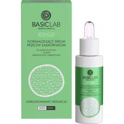 BASICLAB - Esteticus Serum normalizujące przeciw zaskórnikom 30ml 5% Azeloglicyny 1% Bha Adenozyna, Sarkozy, 30ml