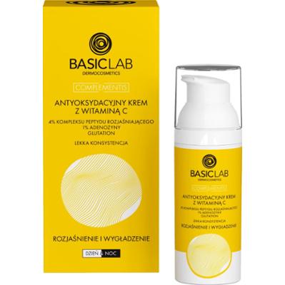 BASICLAB - Antyoksydacyjny krem z witaminą c, 4% kompleksu peptydu, 1% adenozyny, lekka konsystencja, 50ml
