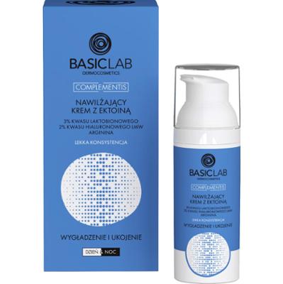 BASICLAB - Nawilżający krem z ektoiną, 3% kwasu laktobionowego, 2% kwasu hialuronowego (lmw), argininą o lekkiej konsystencji, wygładzenie i ukojenie, 50ml